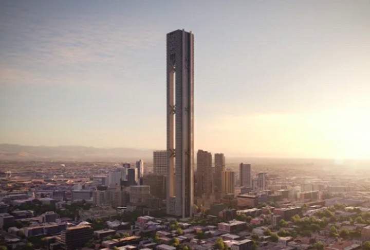 Nomeado Forbes International Tower, o prédio terá 43 andares, quase 240 metros de altura, e será equipado para gerar energia renovável, minimizando emissões de carbono durante sua operação. Ainda não há uma previsão para o fim das obras. Reprodução: Flipar