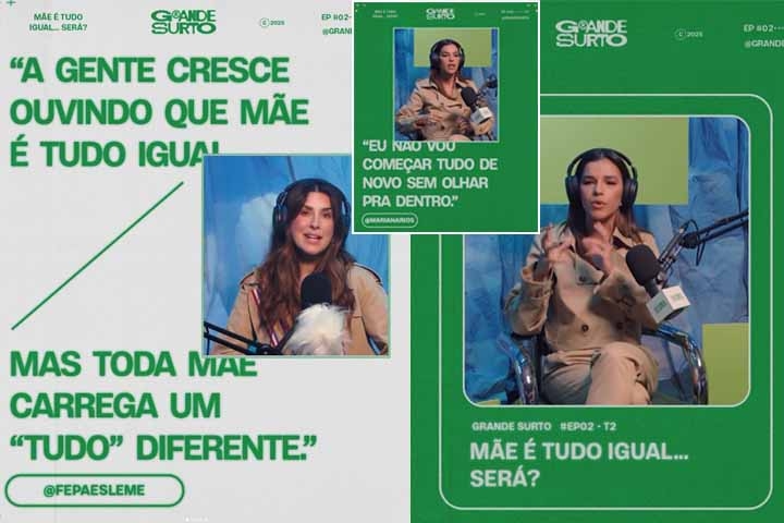 A revelação da atriz de 39 anos foi feita em participação no podcast “Grande Surto”, apresentado por Fernanda Paes Leme. 
 Reprodução: Flipar