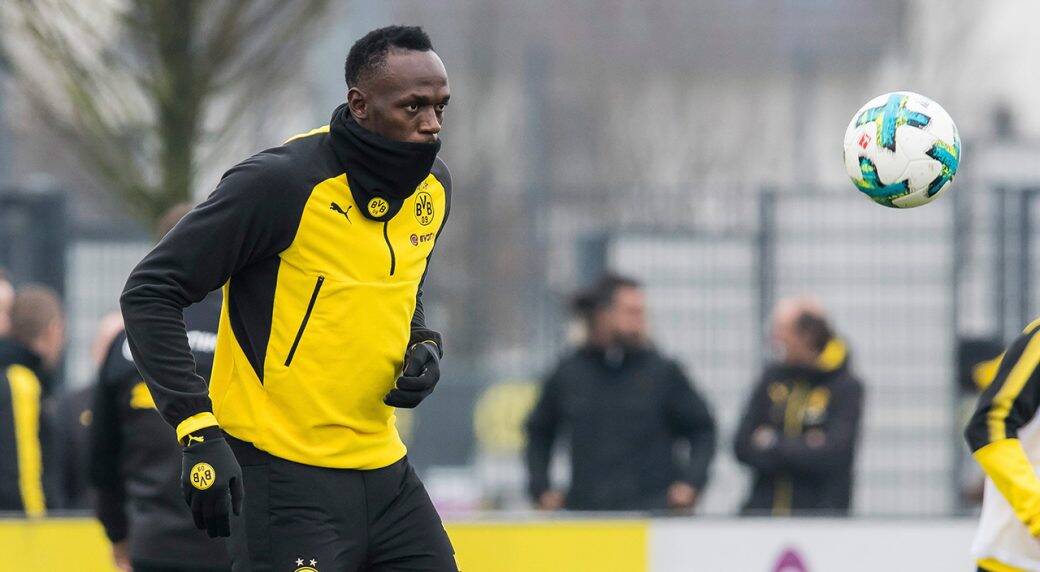 Usain Bolt durante sessão de treinos no Borussia Dortmund. Foto: bvb.de/Divulgação