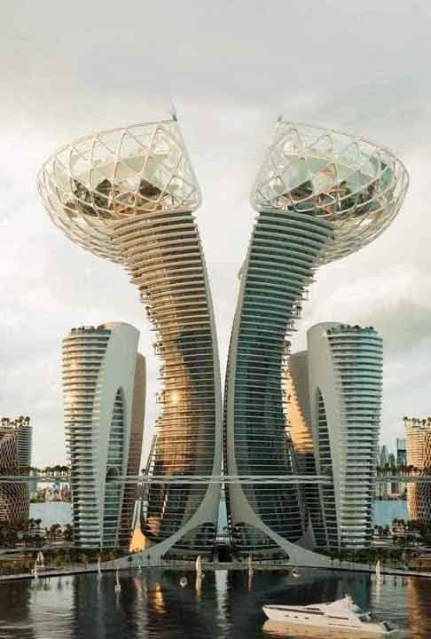 A construção impressionante é dividida em cinco zonas e oferece acesso aos melhores tratamentos e serviços médicos da rica cidade de Dubai.