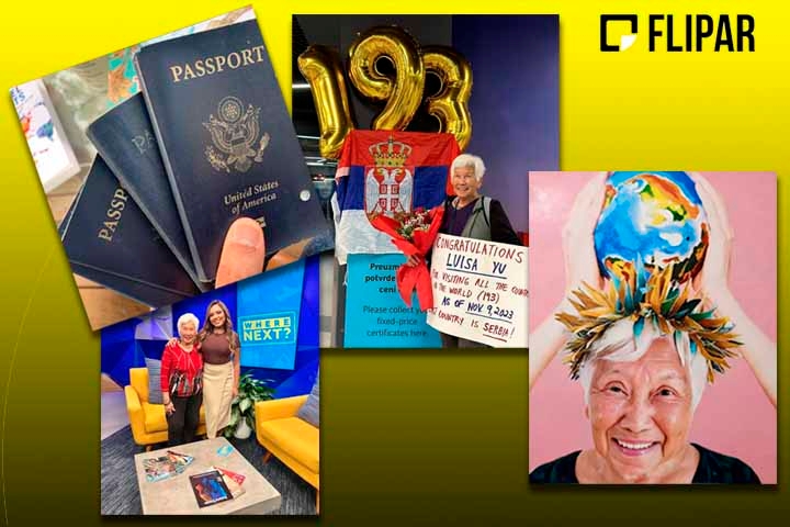 Luisa Yu, uma idosa filipina de 79 anos, se orgulha de já ter visotado todos os países do mundo reconhecidos pela ONU (Organização das Nações Unidas): 193 ao todo.
 Reprodução: Flipar