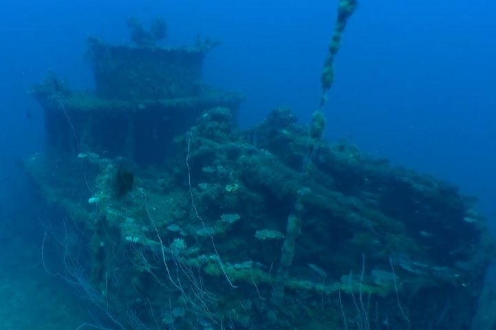 Grande parte do naufrágio ainda permanece inexplorada. Como o Atol de Bikini continua desabitado, a vida marinha na área também é surpreendente, sendo lar de diversas espécies marinhas. Reprodução: Flipar