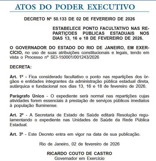 Decreto do Governo do Estado do Rio de Janeiro Diário Oficial do Estado do Rio de Janeiro