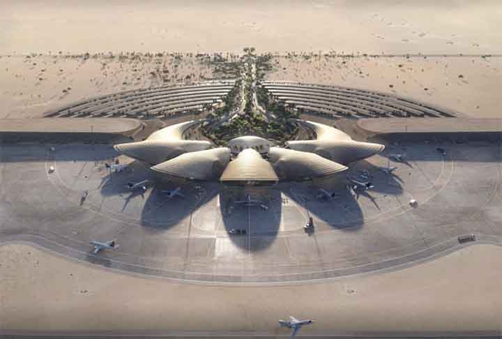 O design do aeroporto, que inaugurou em julho de 2023, é inspirado nas dunas do deserto da Arábia Saudita. O telhado do terminal é feito de uma estrutura de aço e vidro que se assemelha a uma onda.