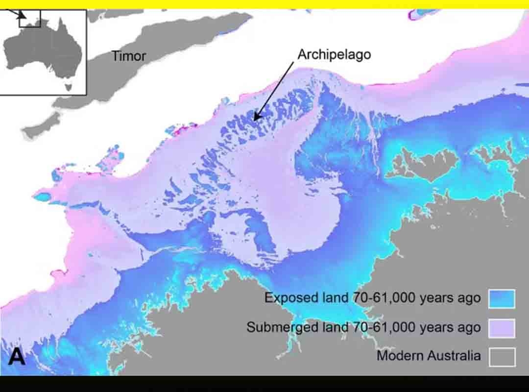 Essa espécie de civilização perdida, uma “Atlântida australiana”, compunha continente maior do passado geológico da terra (paleocontinente) de nome Sahul. Reprodução: Flipar