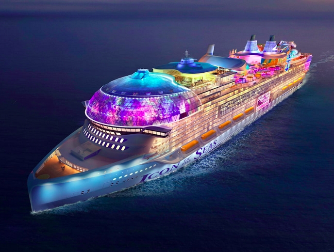 Um concurso promovido pela World Cruise Awards 2024 elegeu o Icon of the Seas (Royal Caribbean) o melhor navio de cruzeiro do mundo. Reprodução: Flipar