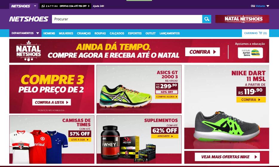 4- Netshoes: Primeiro veio a loja física, em 2000, em São Paulo, vendendo apenas calçados. Dois anos depois, o e-commerce foi lançado, ampliando as vendas para artigos esportivos variados. Com o sucesso, os donos resolveram focar somente no online. Hoje, a loja é um dos maiores e-commerces esportivos do mundo, atuando no Brasil, Argentina e México. Foto: Reprodução