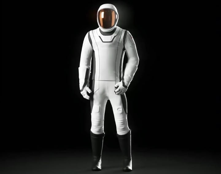 No começo de maio, a Space X exibiu uma amostra dos seus novos trajes espaciais para caminhadas fora da nave (ou EVAs, como são conhecidos em inglês). Reprodução: Flipar