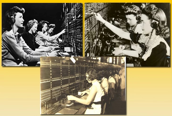 TELEFONISTA - Foi essencial até a década de 1980, pois as empresas de telefone precisavam de trabalhadores que transferissem ligações feitas com destino às centrais para ramais específicos. Tal cargo era preenchido majoritariamente por mulheres  Reprodução: Flipar