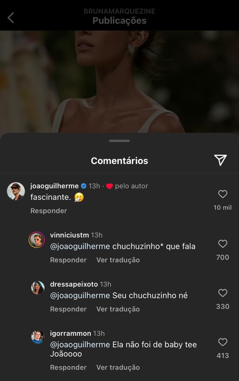 João Guilherme vibra com Bruna Marquezine de vestido branco Reprodução/Instagram