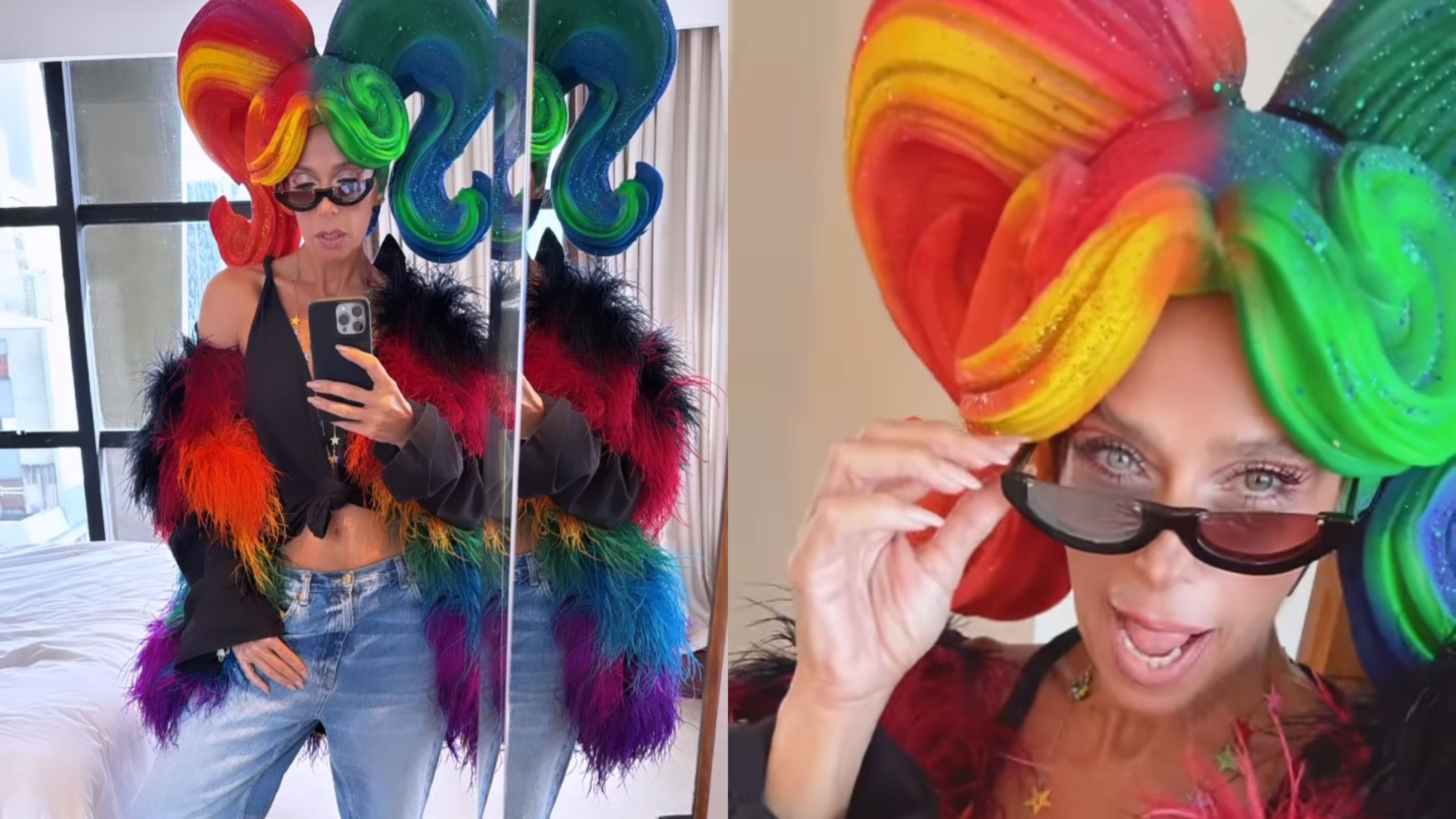 Reprodução Instagram - 2.6.2024 Adriane apostou em um look inspirado nas cores da bandeira da comunidade LGBT+ Reprodução Instagram - 2.6.2024