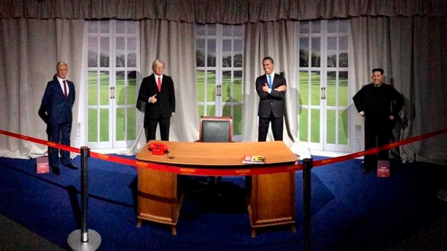 Vladimir Putin, Donald Trump, Barack Obama e Kim Jong-un no Dreamland Museu de Cera de Olímpia