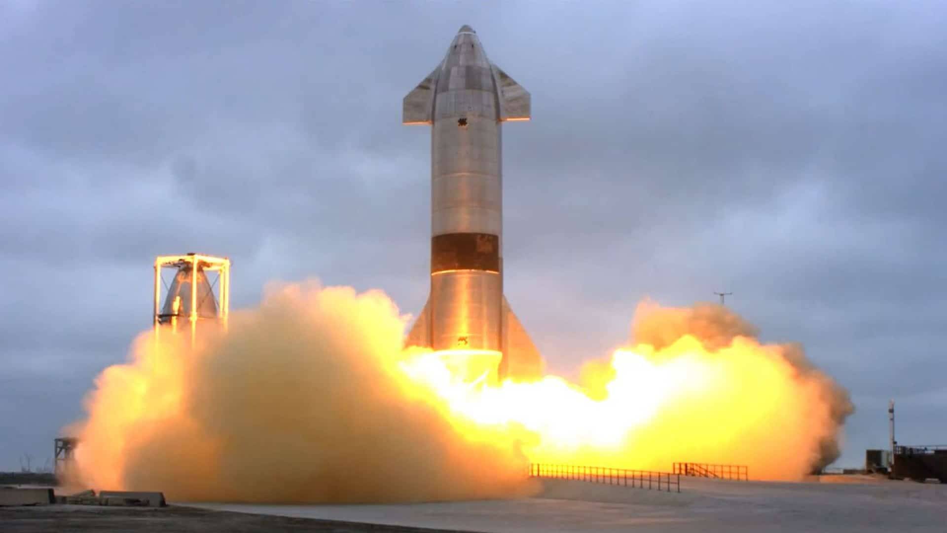 StarShip, da SpaceX, sendo lançada ao espaço. Foto: Reprodução/SpaceX 