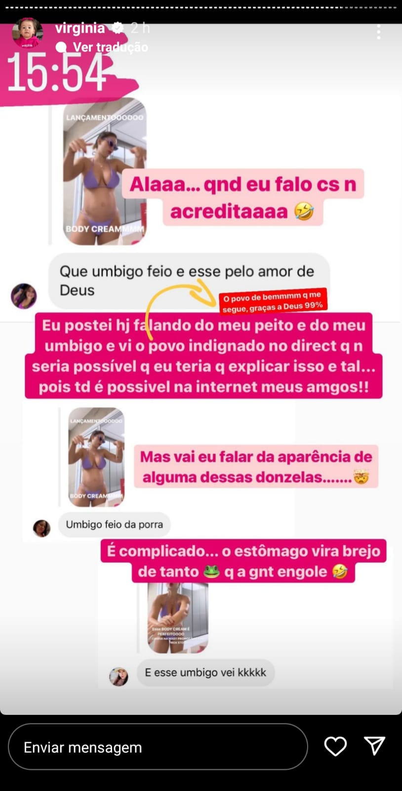 Virgínia Fonseca recebe ataques por formato do próprio umbigo. Foto: Instagram/Reprodução
