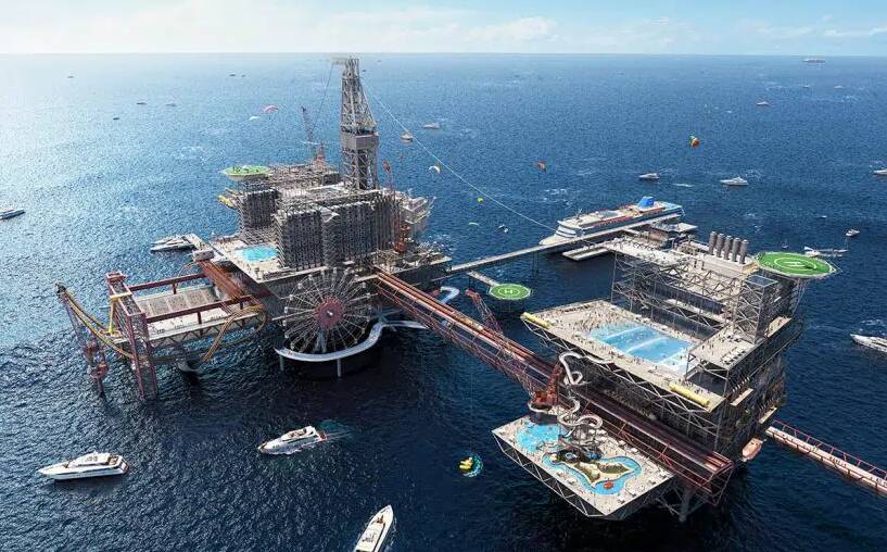 Imagens mostram como será o The Rig, resort contruído em plataforma de petróleo. Foto: Divulgação