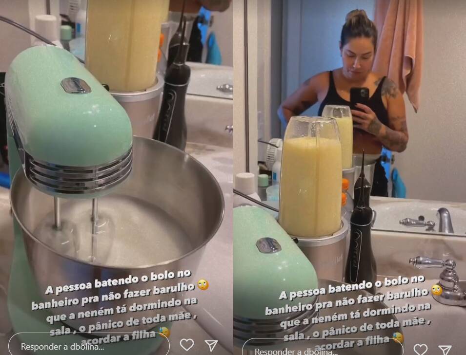 Dani Bolina bate bolo no Banheiro para não acordar a filha. Foto: Reprodução/Instagram