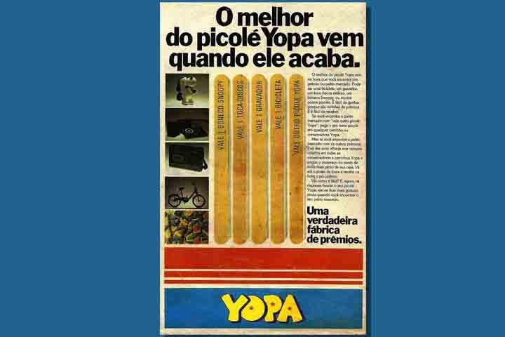 A Yopa também apostou nos famosos palitos premiados, que se encontrados geravam brindes para o consumidor.  Reprodução: Flipar