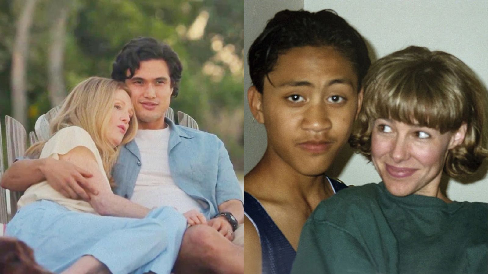 Julianne Moore e Charles Melton em 'Segredos de um Escândalo' e Mary Kay Letourneau com aluno com quem se envolveu Reprodução/Prime Video/Facebook - 07.03.2024