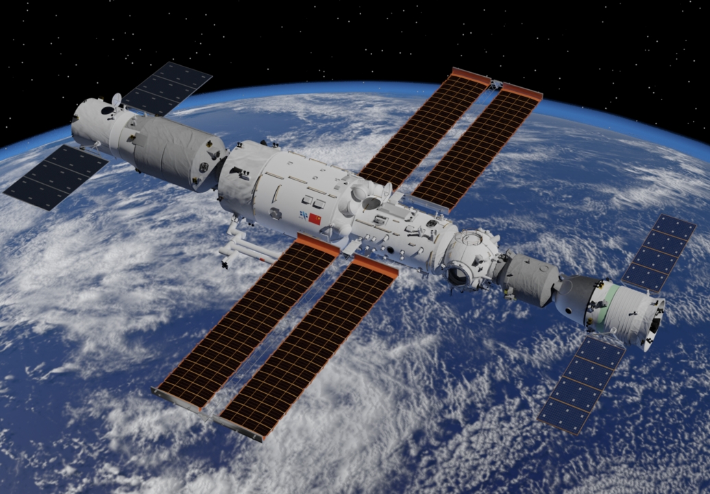 A estação chinesa tem aproximadamente 20% do tamanho da Estação Espacial Internacional, mas isso pode mudar em breve… Reprodução: Flipar