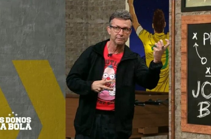 Na reta final do Brasileirão de 2021, o apresentador Neto afirmou que ficaria pelado se o Internacional fosse campeão da competição. Reprodução: Flipar