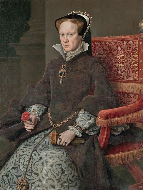 Da união de Henrique com Catarina, nasceu Maria I, a primeira Rainha da Inglaterra. Ela chegou a ser considerada filha ilegítima do pai e precisou acionar a Justiça para poder assumir o trono. Assumiu em 1553, ficando até 1558.  Reprodução: Flipar