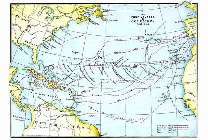 As viagens de Cristóvão Colombo abriram caminho para um período de contato, expansão, exploração, conquista e colonização do continente americano pelos Europeus pelos próximos séculos. Essas viagens e expedições trouxeram várias mudanças e desenvolvimentos na história moderna do Mundo Ocidental.  Reprodução: Flipar