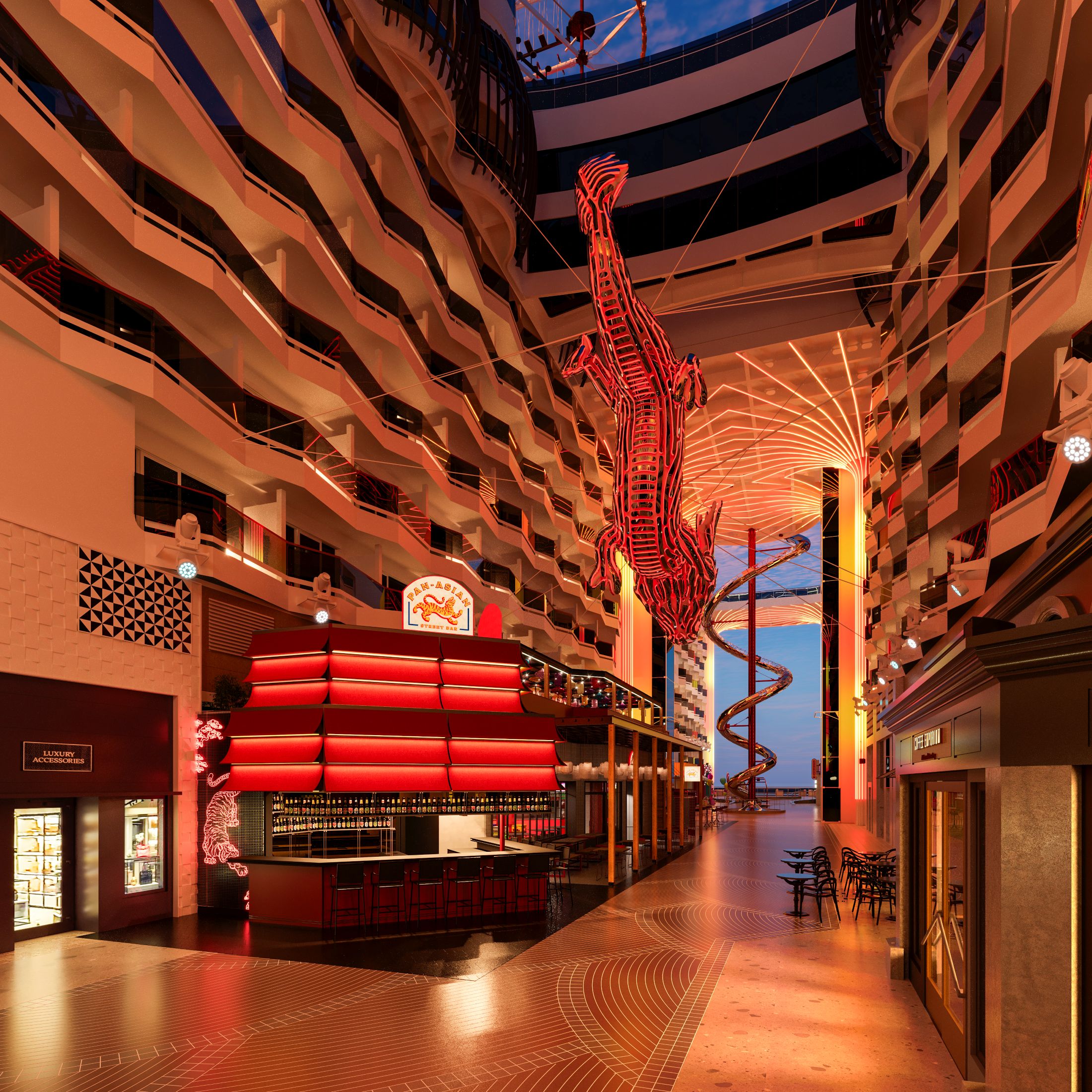 Escultura de Dragão possui 12m de cumprimento e 9m de largura . Foto: Divulgação / MSC Cruzeiros