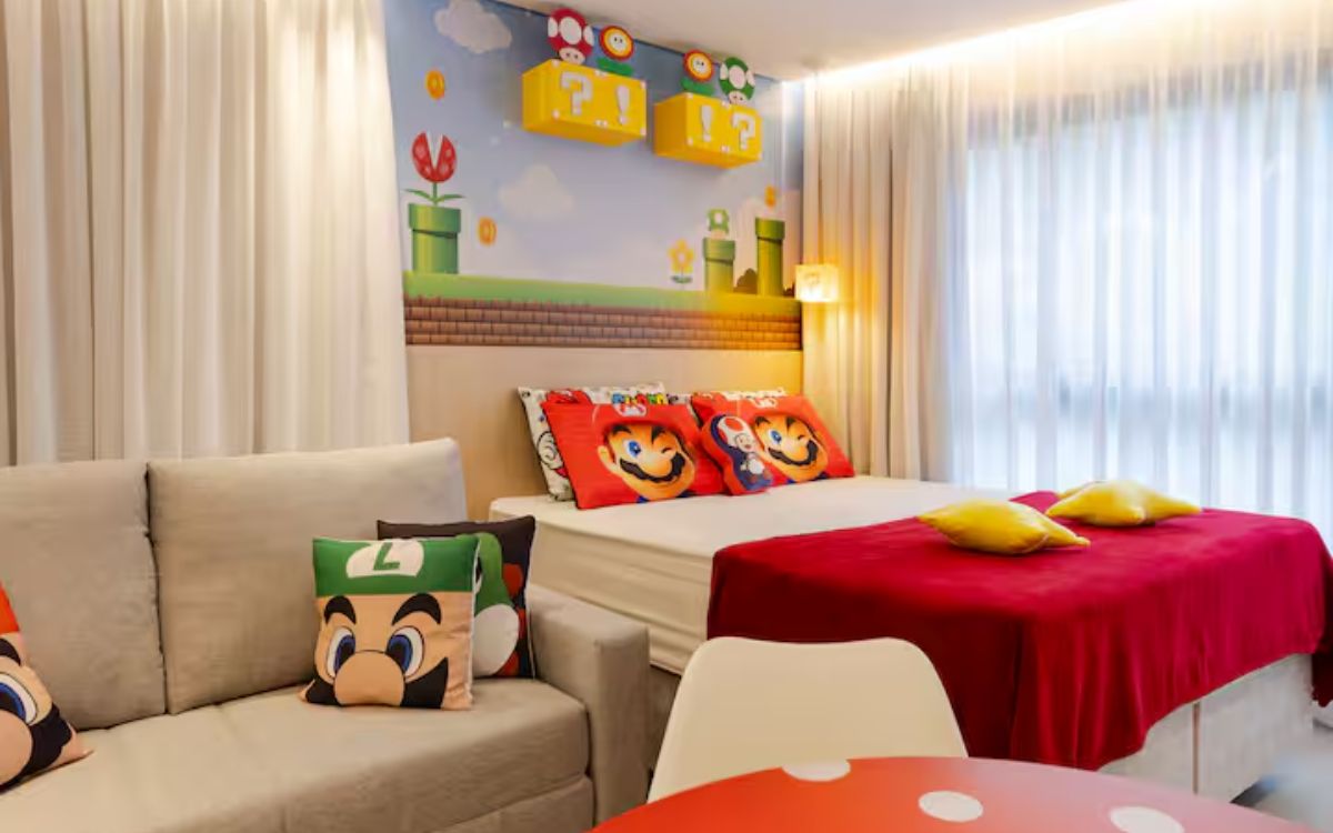 “Apartamento do Super Mario” atrai turistas em Blumenau com temática geek. Foto: Airbnb