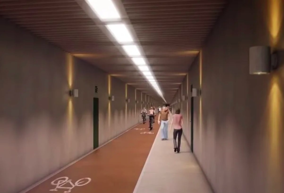 Carros, bicicletas, VLT e até pedestres serão permitidos no túnel, que passará por baixo do canal do Porto de Santos. Reprodução: Flipar