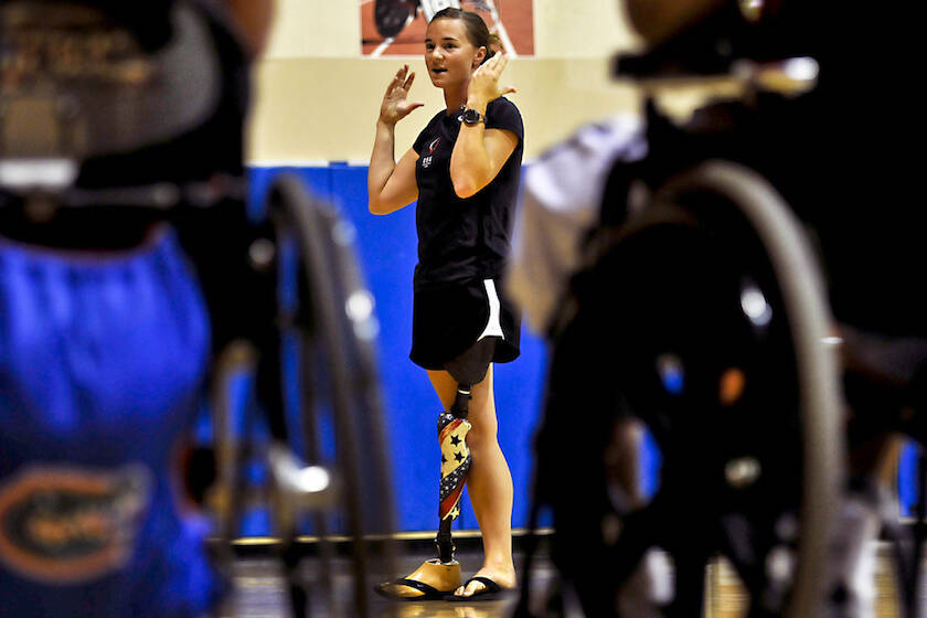 Melissa Stockwell, do paratriatlo, foi a primeira mulher a perder um membro na guerra do Iraque e a primeira veterana a ser selecionada para uma Paralimpíada, Pequim 2008. Foto: Divulgação