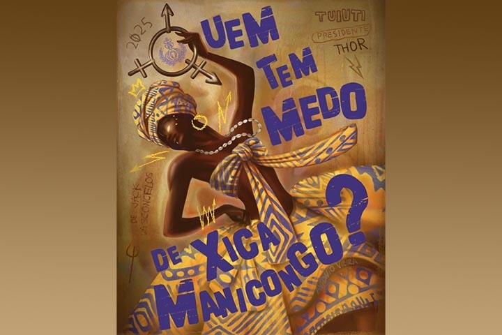 O enredo da Paraíso do Tuiuti  para o Carnaval 2025 tem como título “Quem tem medo de Xica Manincongo?” A escola de São Cristóvão, na Zona Norte do Rio de Janeiro, vai levar para a Marquês de Sapucaí a história da primeira travesti não indígena do Brasil.  Reprodução: Flipar