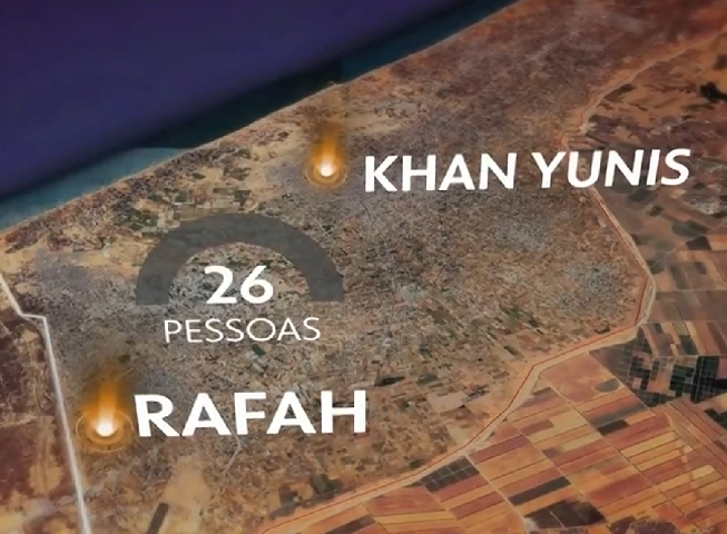 Os outros 16 estão na cidade palestina de Khan Yunis, localizada a cerca de 10 km do Egito.