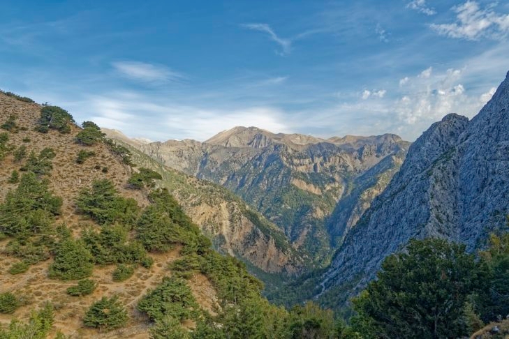 Belezas naturais: A ilha grega é um paraíso para os amantes da natureza, com paisagens montanhosas e picos que ultrapassam 2.000 metros de altitude, desfiladeiros impressionantes, como o desfiladeiro de Samaria, o maior da Europa. Reprodução: Flipar