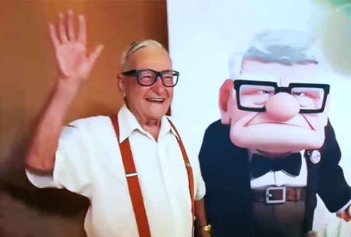 O tema da festa foi escolhido pela semelhança física entre o aniversariante e o personagem principal da animação, o velhinho Carl Fredricksen. 
 Reprodução: Flipar