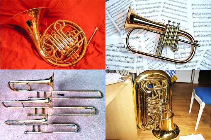 Os metais unem trompa, trompete, trombone e tuba. Reprodução: Flipar