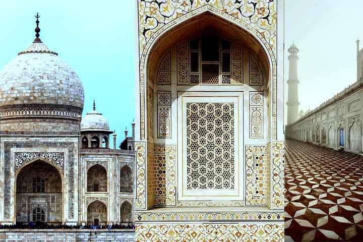 ÍNDIA - O Taj Mahal apresenta mosaicos detalhados que incluem azulejos entre pedras preciosas.
 Reprodução: Flipar