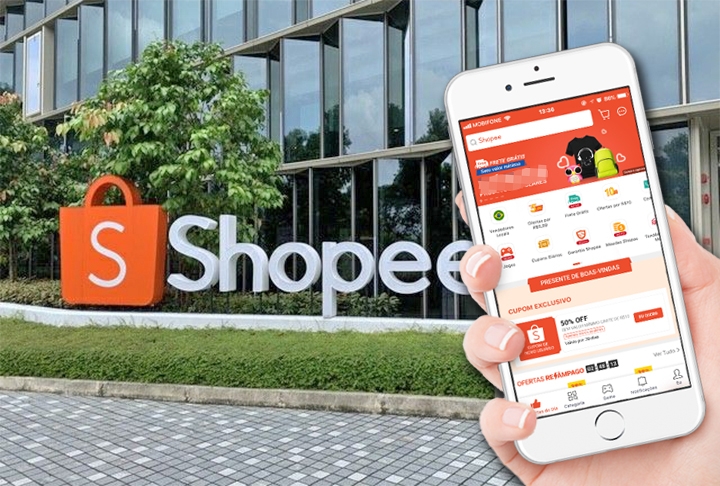 Em 3º lugar, a Shopee, com 144 milhões. A empresa fundada em 2015 é sediada em Singapura.  Reprodução: Flipar