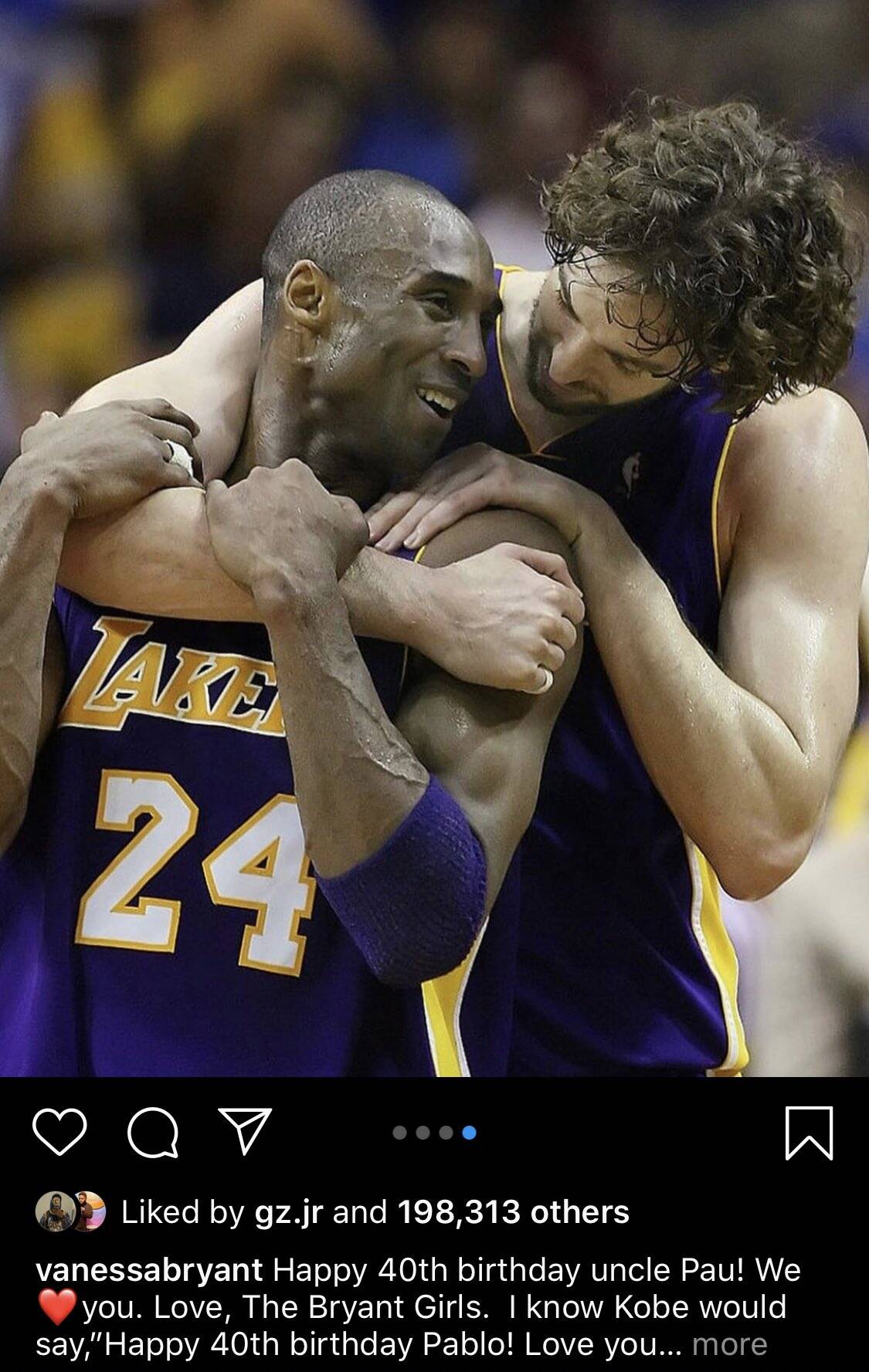 Paul Gasol com filhas de Kobe. Foto: Instagram