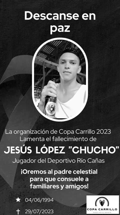 A organização da Copa Carrillo também postou mensagem lamentando a morte trágica do jogador. 