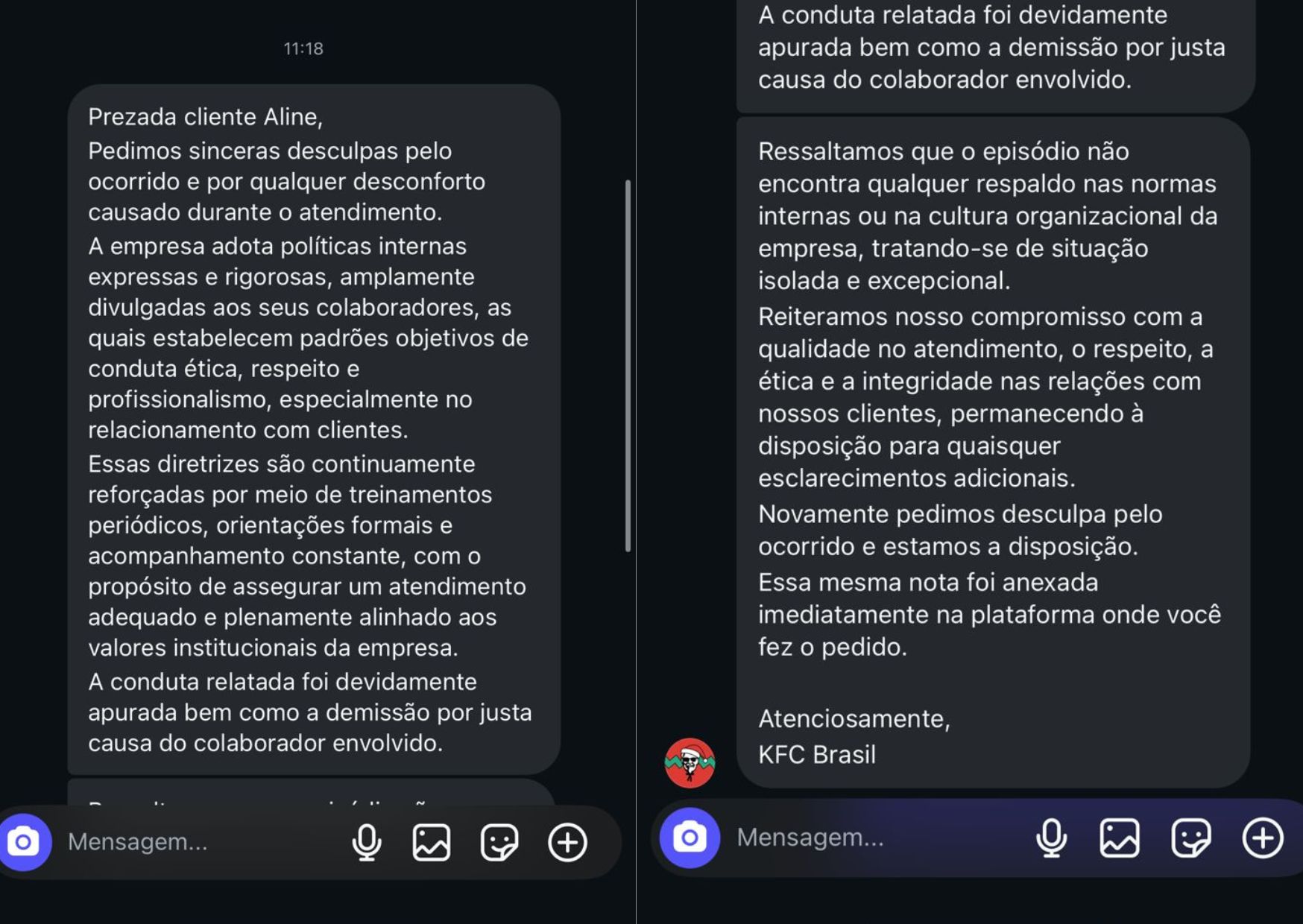 Print cedido por Aline ao Portal iG. Foto: Reprodução/Instagram