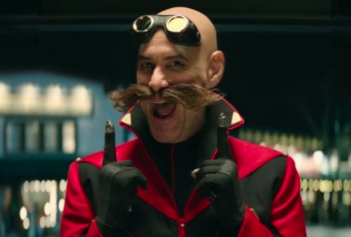 Jim Carrey, que viveu o vilão Dr. Robotnik nos primeiros filmes, volta ao papel, interrompendo o período de afastamento do telão. Reprodução: Flipar