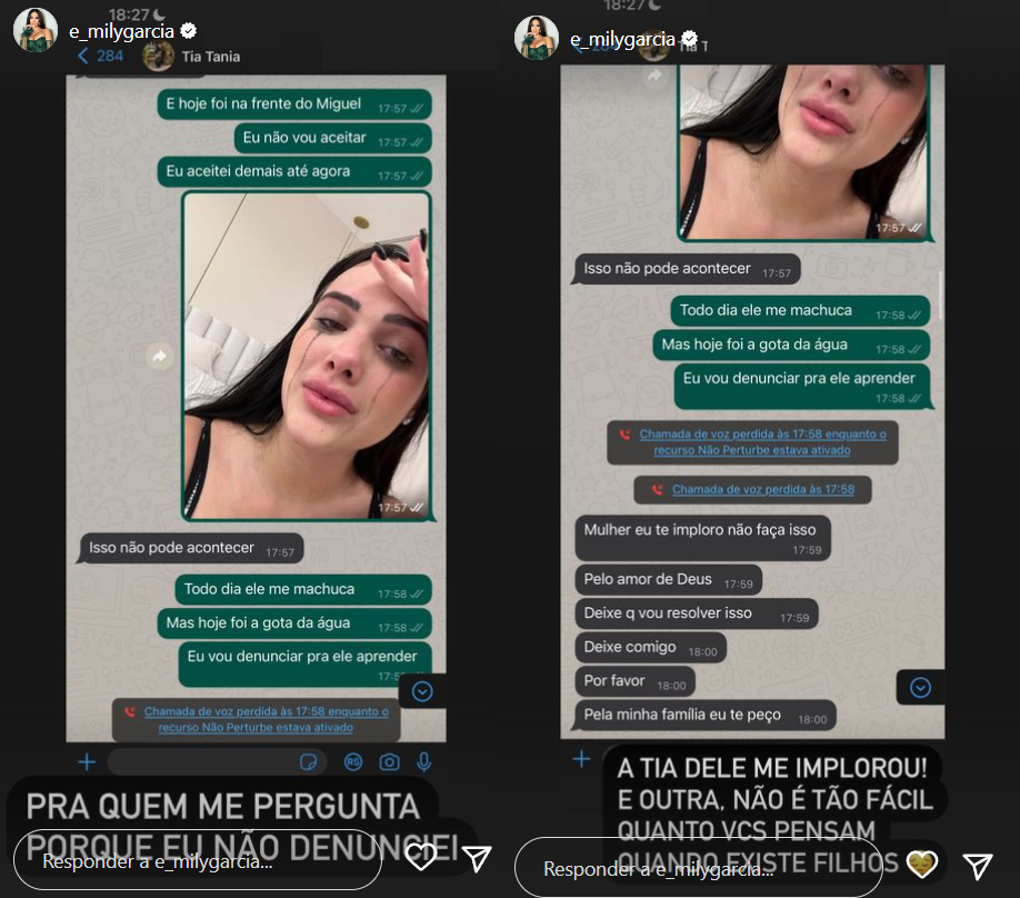 Emily Garcia acusa Babal Guimarães de agressão nas redes sociais. Foto: Reprodução/Instagram