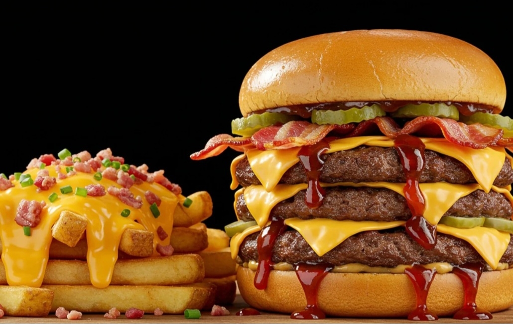 O consumo excessivo desses alimentos, que são pobres em vitaminas, minerais e proteínas, pode levar ao enfraquecimento dos folículos capilares e à queda dos fios.  Reprodução: Flipar