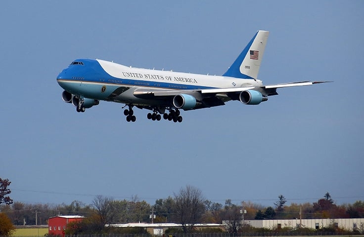 O presidente americano chegará a Manaus a bordo do Boeing 747 da presidência dos EUA, o Air Force One. 
 Reprodução: Flipar