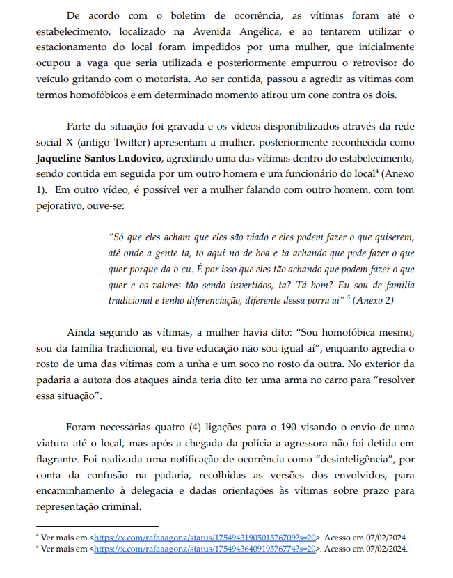 Representação aberta por Erika Hilton e Amanda Paschoal - Trechos do documento recebido pelo iG Queer. Foto: Reprodução