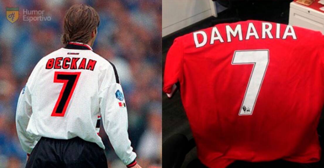 Gafe em camisas dos jogadores: Beckham virou Beckam e Di Maria virou Damaria. Foto: Divulgação / Reprodução