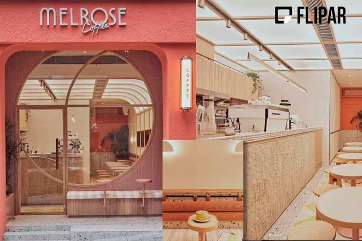 O Melrose Café, com sede em Hong Kong, é inspirado na cultura cafeeira de Los Angeles. A paleta de cores rosa e amarelo da loja pretende invocar o icônico pôr do sol da Costa Oeste. Seu cardápio inclui pratos de inspiração californiana, como torradas de abacate. Reprodução: Flipar