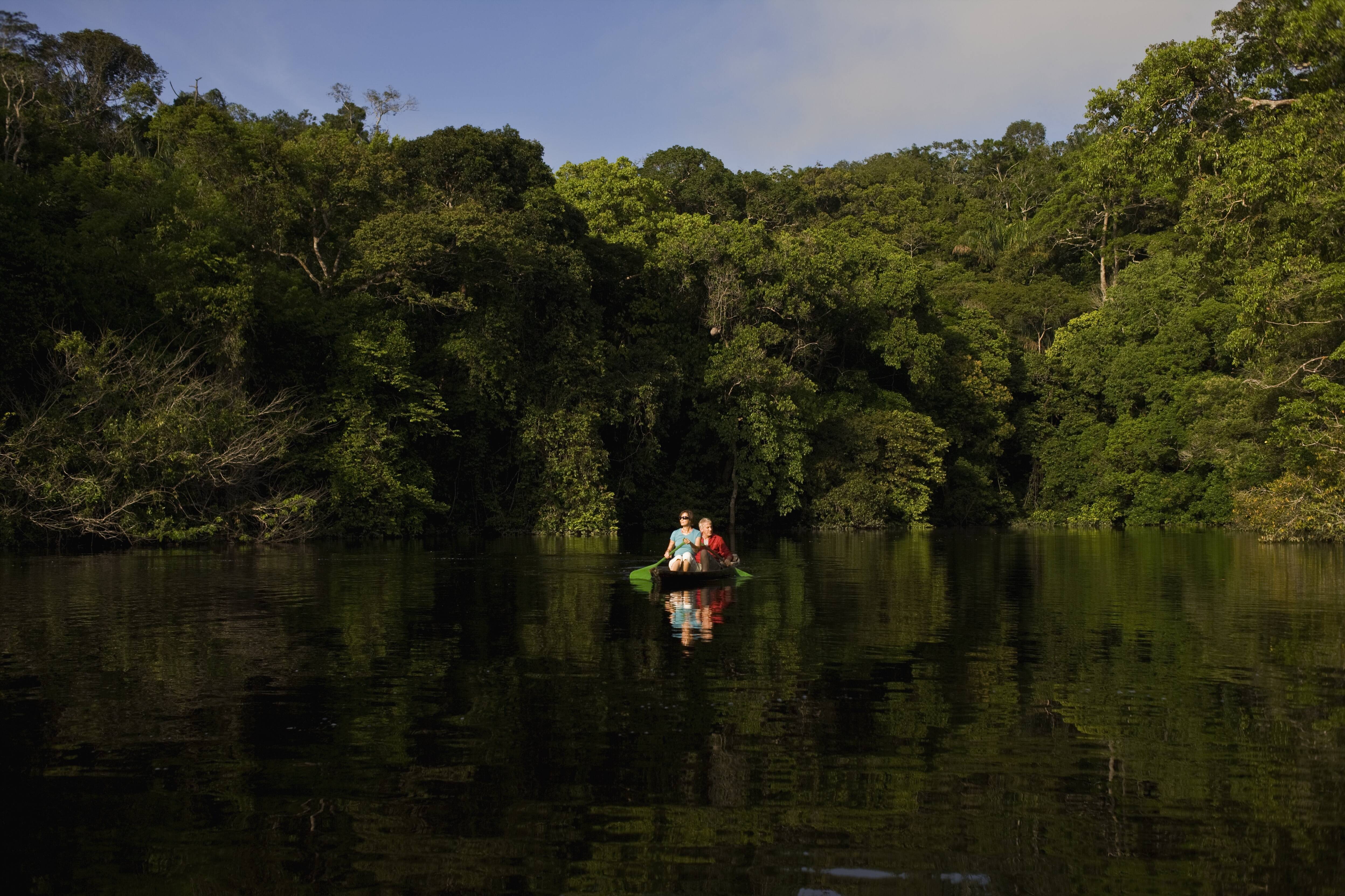 Passear de barco ou canoa pelos igarapés do rio Amazonas é uma das atividades possíveis Getty Images