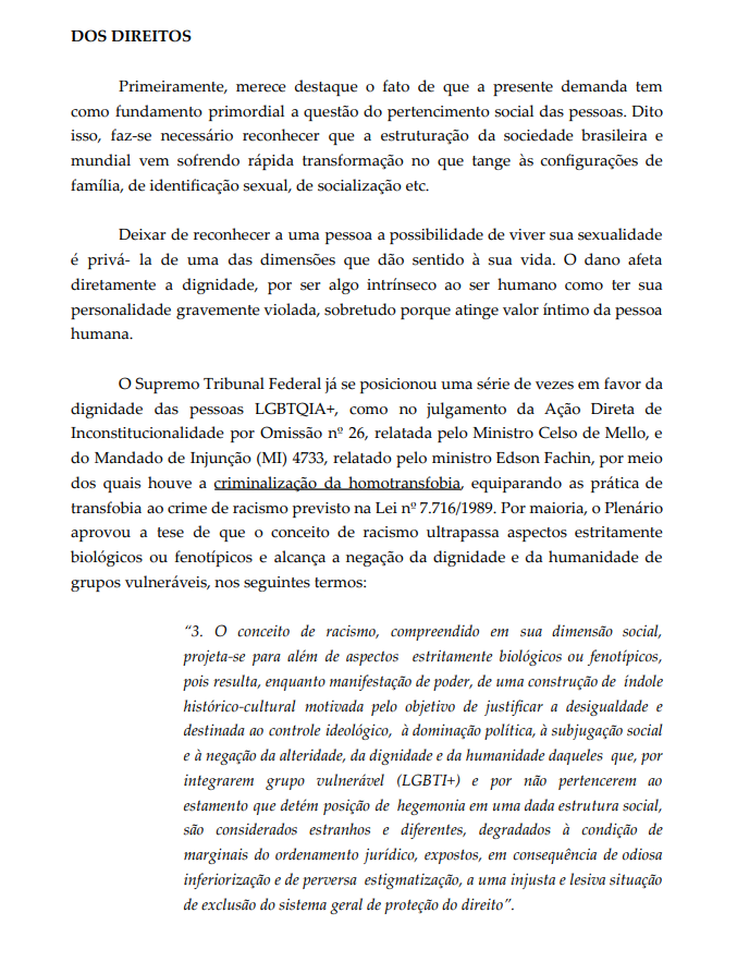 Representação aberta por Erika Hilton e Amanda Paschoal - Trechos do documento recebido pelo iG Queer. Foto: Reprodução