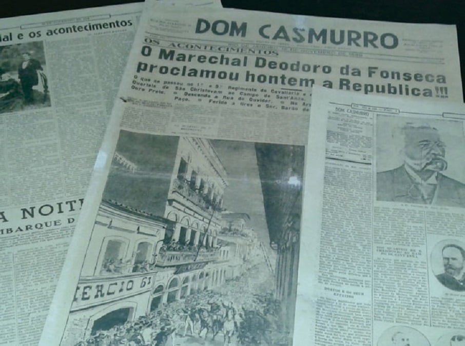 Jornal exposto na Casa Histórica de Deodoro noticiando a Proclamação da República.. Foto: Ministério da Defesa/Divulgação